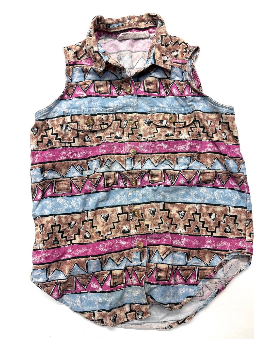 Vintage 90s Aztec Southwestern Button Up Girls Top Shirt